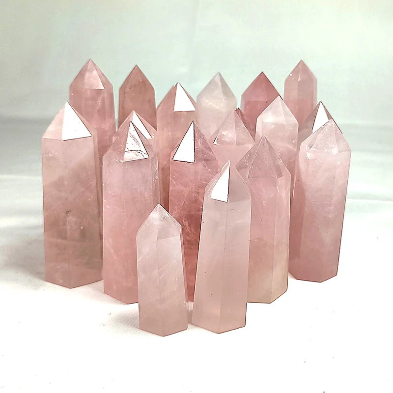 

Wholesale natural healing crystals rose quartz tower point miraculous pink love stone