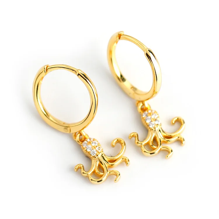 

Hip hop women jewelry 925 sterling silver cubic zirconia octopus animal drop statement hoop earrings for wholesalers