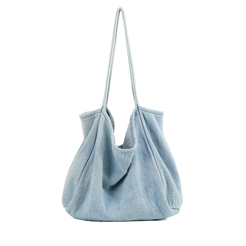 

Washed old denim canvas bag female Korean casual solid color handheld shoulder large capacity tote bag