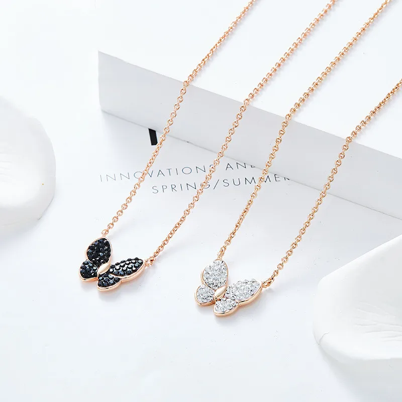

HongTong Collar De Moda Fashion New Butterfly Necklace Female Gold Pendant Crystal Jewelry Layered Butterfly Necklace, Picture