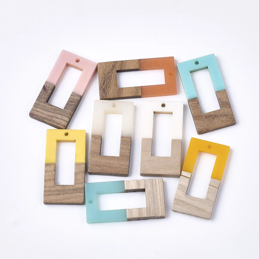

PandaHall Mixed Color Resin and Wood Rectangle Necklace Pendants