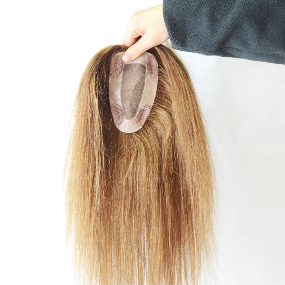 

human hair toupee for women silk base natural looking 16 inch long blond color straight indian clip remy hair toupee