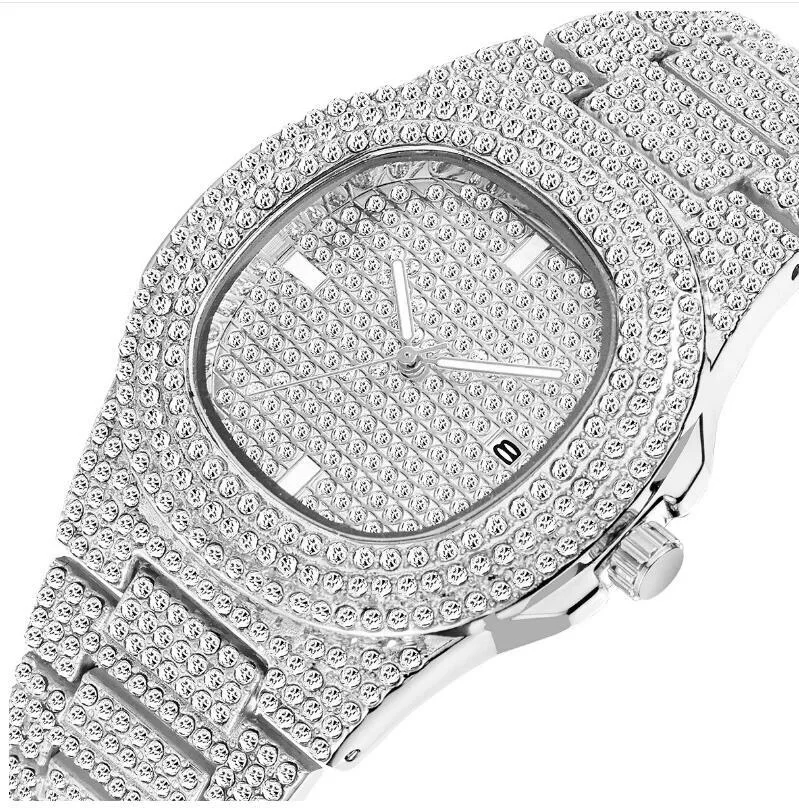 

Hot sell Hiphop fashion quartz watch gold man watch men wrist quartz rhinestone men watches