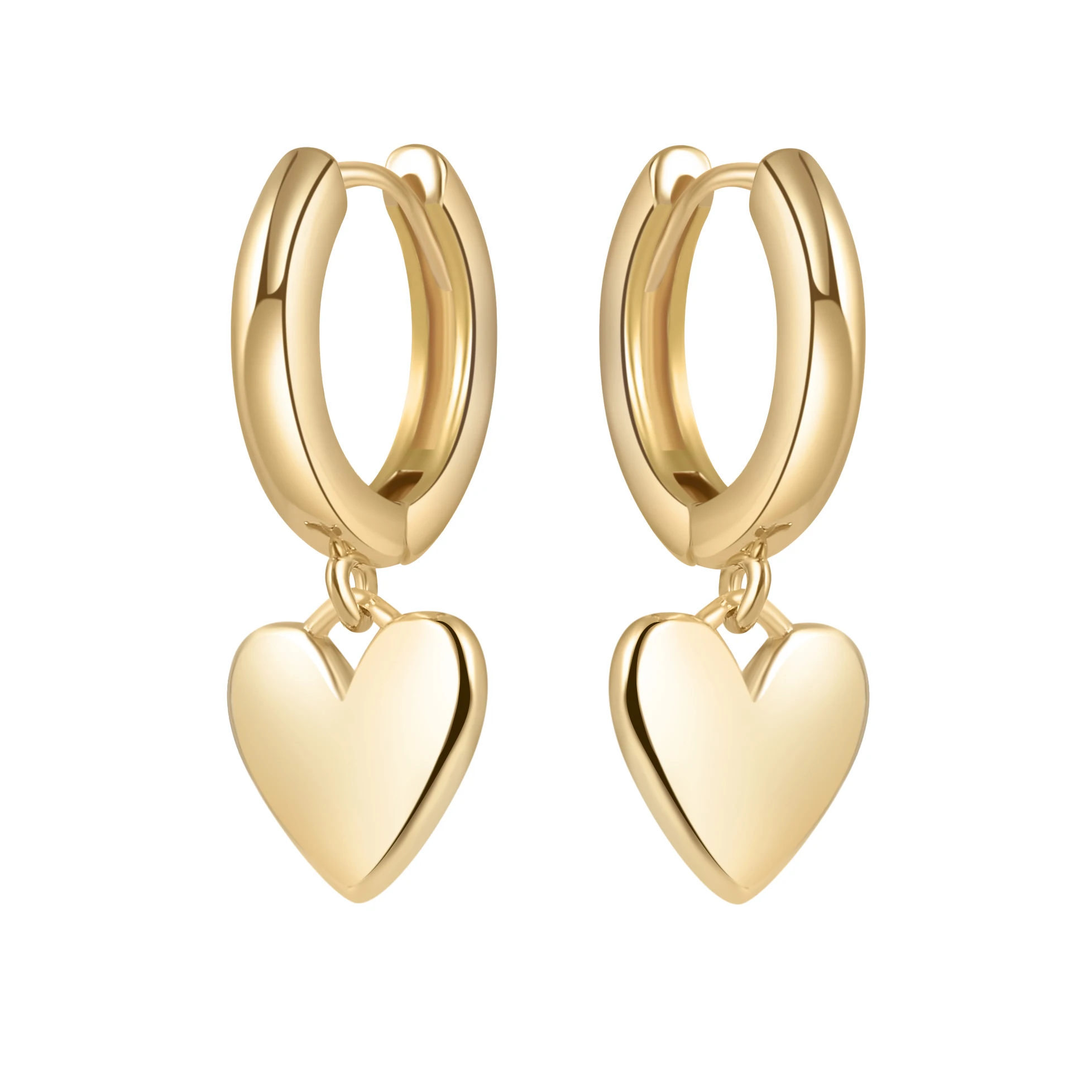 

NUORO 14k Gold Mini Heart Shape Pendant Earring Gold Color Small Circle Hoop Earring For Girl Fine Jewelry Heart Huggie Earrings, 14k real gold
