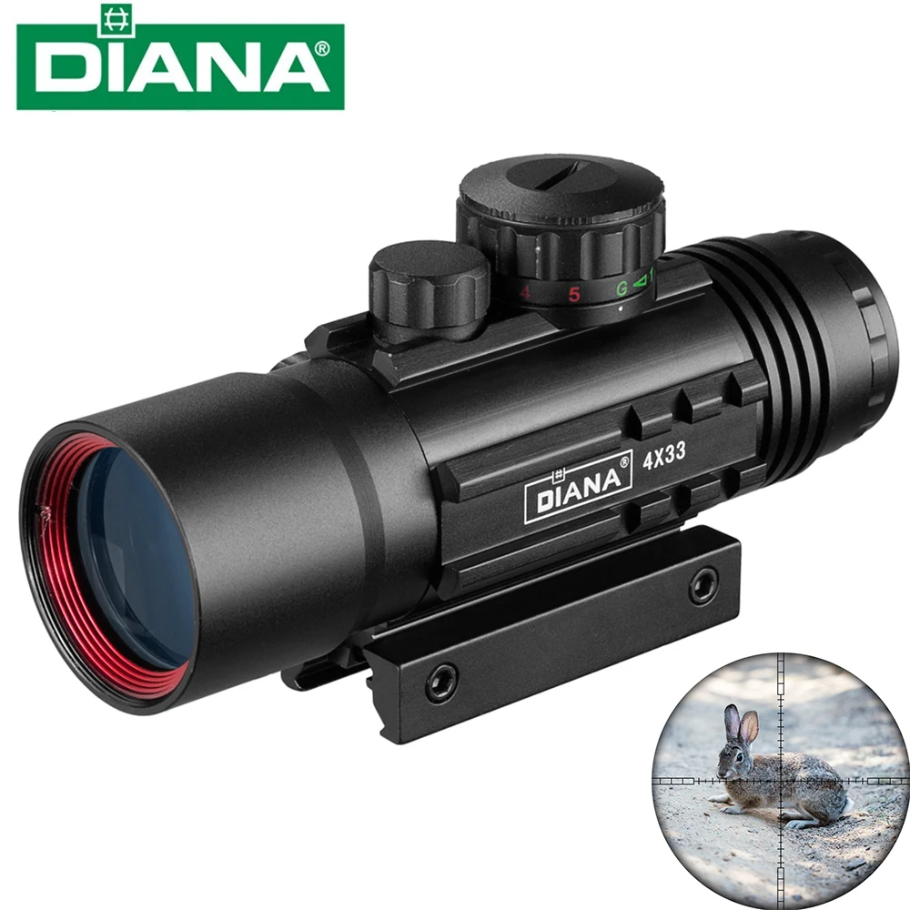 

DIANA 4X33 Green Red Dot Sight Scope Tactical Optics Riflescope Fit 11mm 20mm Rail Rifle Scopes for Hunting