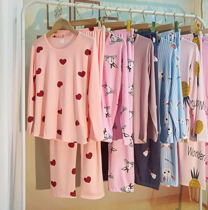 Random send Sleepwear One set  High quality New  cute nighty Wholesale one set  Chinese Long Sleeve Women Pajamas
