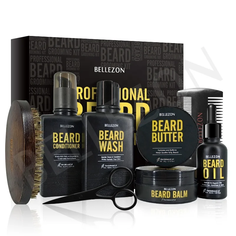 

8Pcs/set Private Label Mustache Hemp Seed Beard Shampoo and Conditioner Grooming Kit