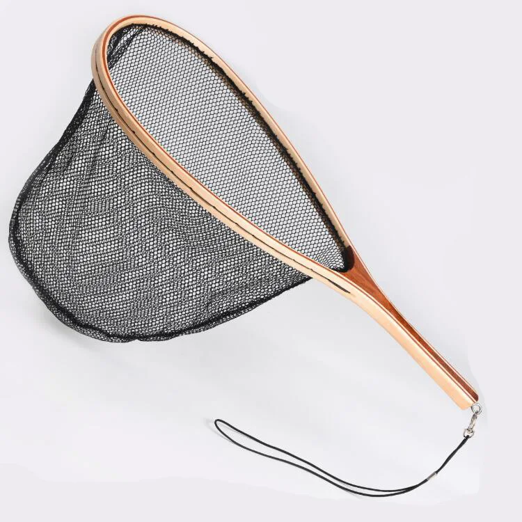 

WEIHE Wooden Frame Carp Fly Fishing Landing Net Mesh Trout Release Net Fish Saver, Black