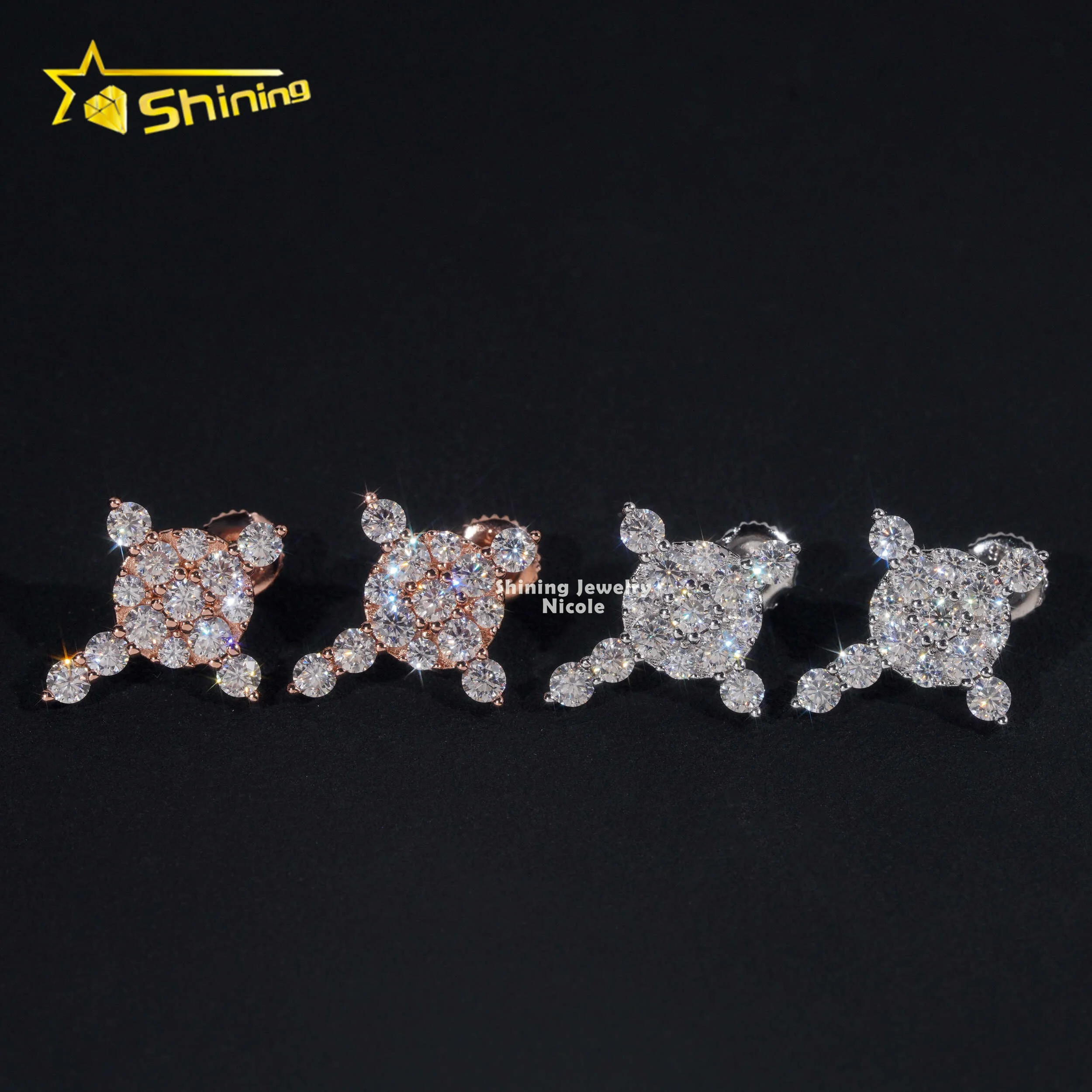 Fashion Jewelry New Design Iced Out Cross VVS Moissanite Diamond Studs 925 Silver Earrings for Men
