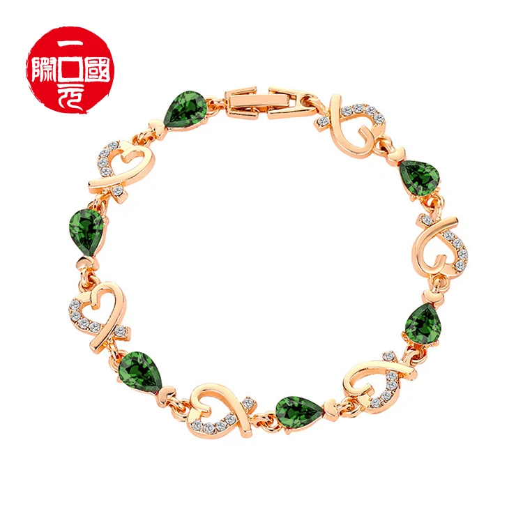 

New Design Fashion Beautiful Bracelet Women Colorful Crystal Heart Chain Charm Bracelet