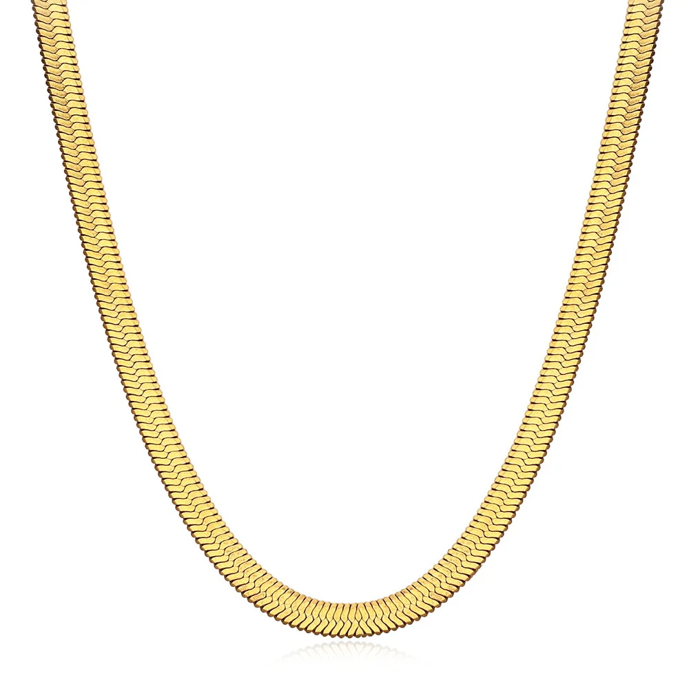 

Minimalist Stainless Steel PVD Plating 4mm 45cm 50cm 55cm 60cm Gold Plated Herringbone Snake Chain Necklace, Silver/18k gold