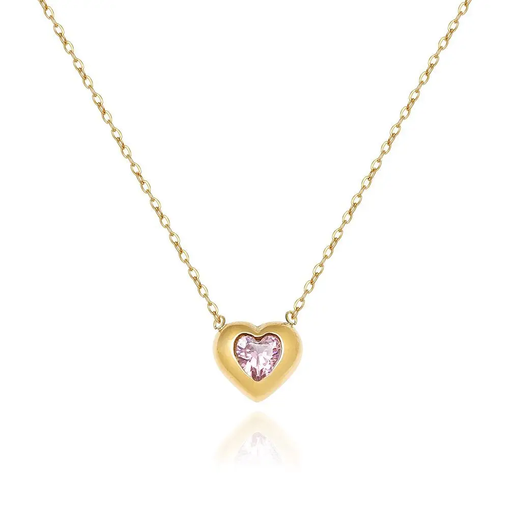 

Joolim Jewelry 18K Gold Plated Love Heart Pink Zirconia Pendant Dainty Necklace Stainless Steel Jewelry Wholesale Tarnish Free