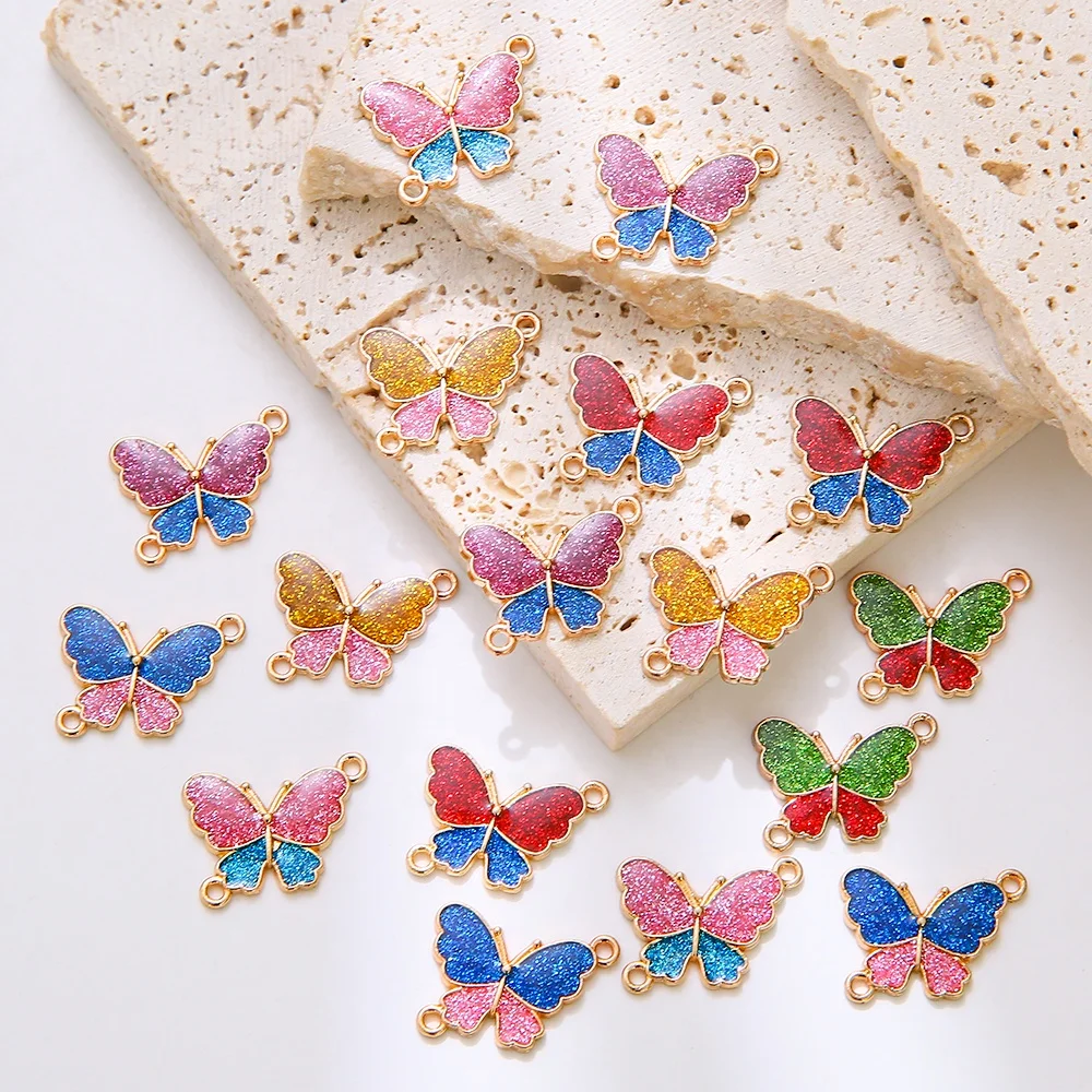 

Colorful flash powder Butterfly enamel charms connectors DIY Butterfly charms Bracelet Necklace For Jewelry Making Accessories, Picture