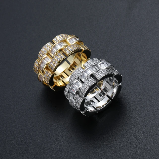 

Hiphop Luxury 18k Gold Plated Unisex Iced Out Rings Zircon Diamond Wedding Engagement Men Ring