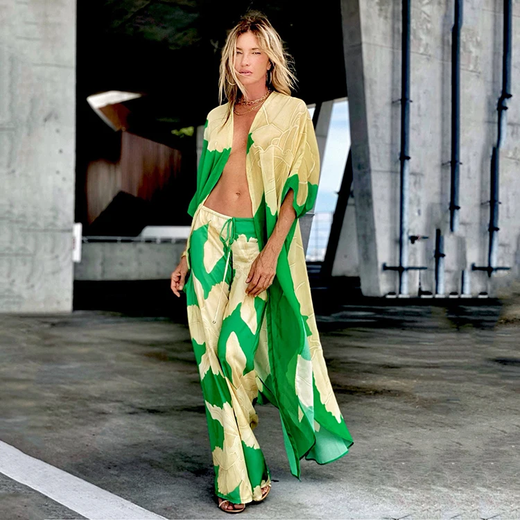 

Long Printed Cover Up Bikini Ladies Shirts Blouses Tops Women Custom Kimonos, Floral print