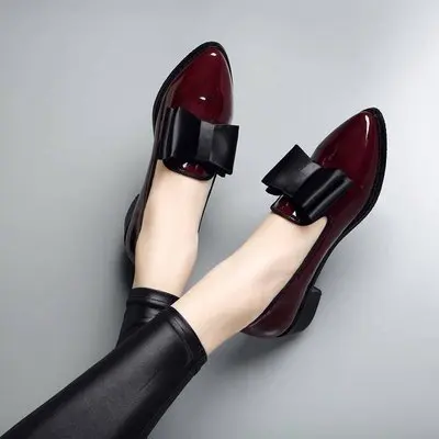 

Women Bow Pumps Women's Pointed Toe Low Heels PU Leather Slip On Platform Fashion Ladies Shoes Female Footwear