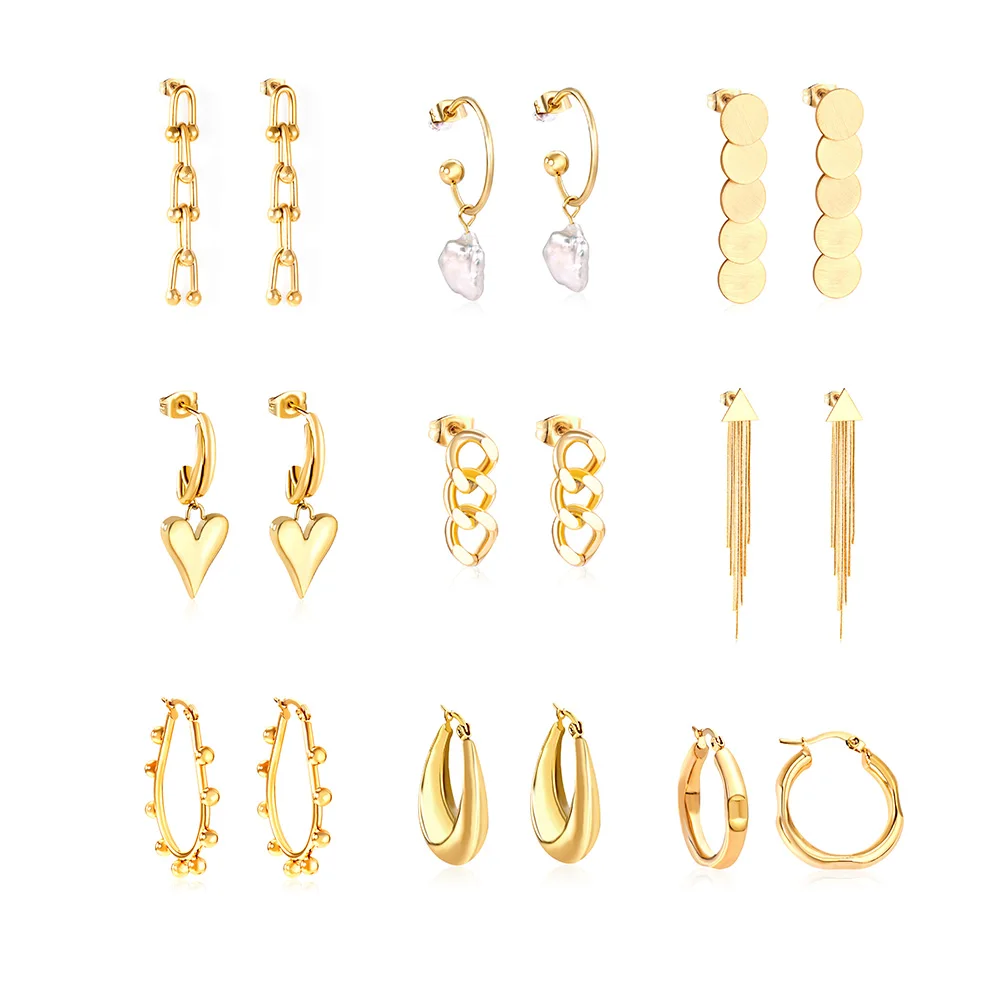 

Fashion popular chain style stainless steel gold earrings for girls, Gold/silver
