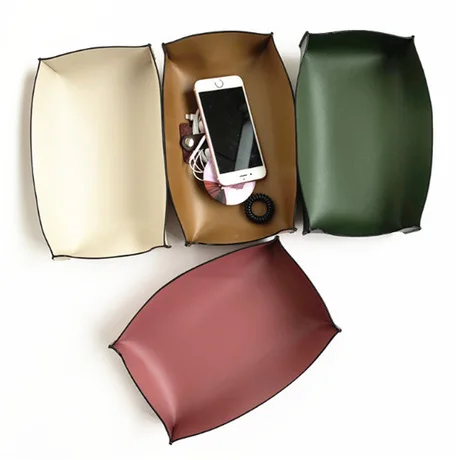 
Custom Ins hot North Europe style Leather folding Valet Storage coin Trays for Beautiful porch home 