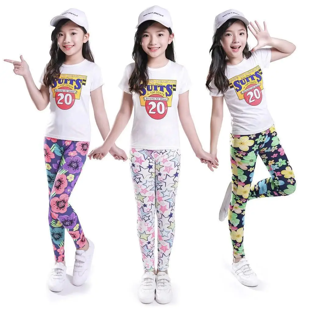 

RTS Printing Flower Girl Leggings Kids Classic Pants 2-13Y