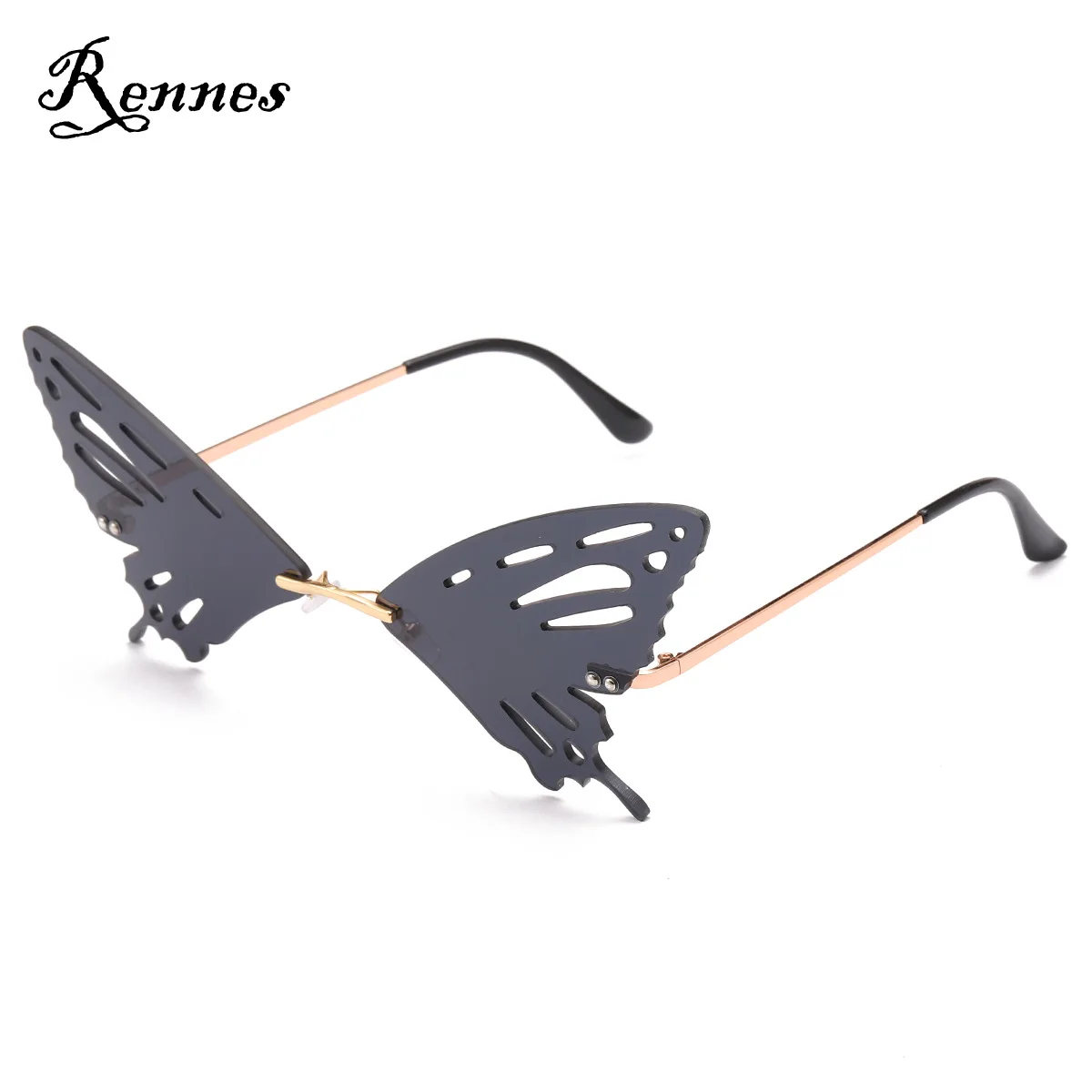 

[RTS] Fashion 2020 butterfly sharp unisex rimless eyewear party colorful unique metal sunglasses ce custom glasses UV400