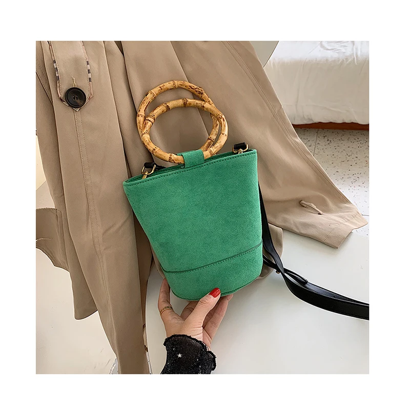 

Vintage Scrub Leather Handbags For Women Round Bamboo Handle Designer Crossbody Bag Women 2020 Ladies Small Nubuck Shoulder Bags