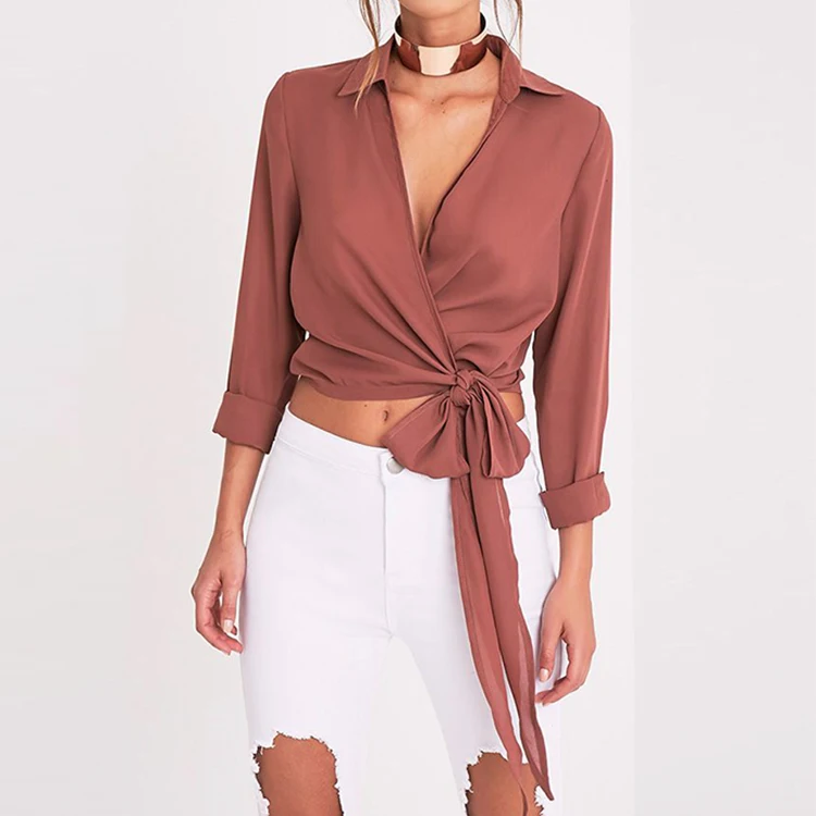 

Latest Fashion Ladies Wrap Blouse With Tie, Caramel