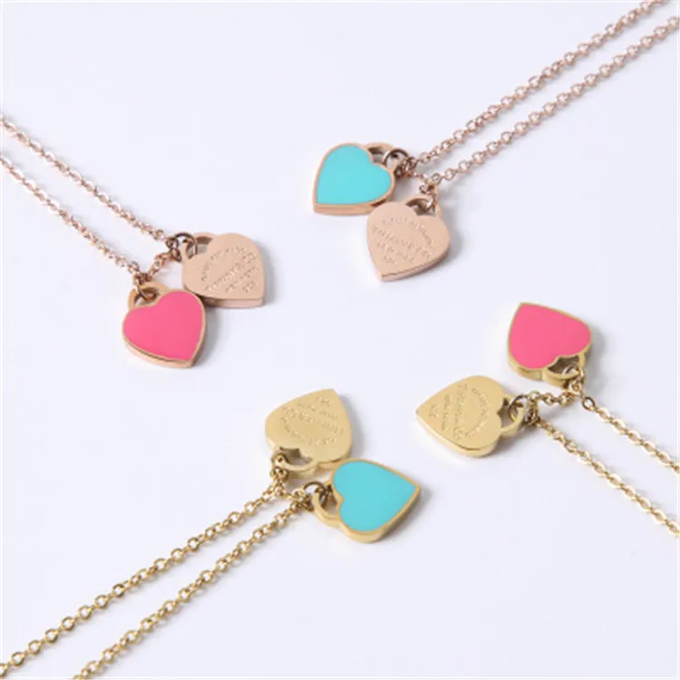 

Fashion Statement Charm Tiff Brand Rose Gold Titanium Steel Stainless Steel Women Love Heart Pendant Necklace, Rose gold /gold