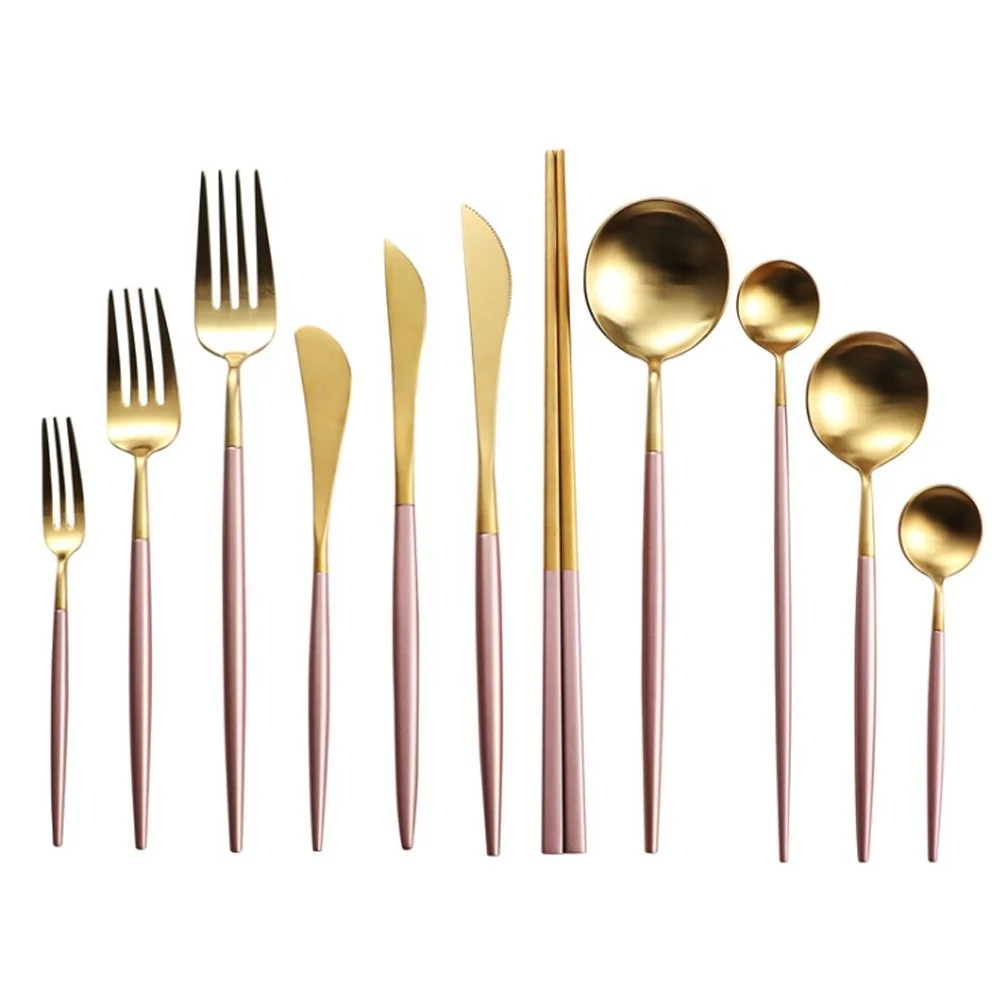 

Flatware Sets Wedding Hotel Banquet Rose Gold Stainless Steel Tableware Gold Tableware Gift