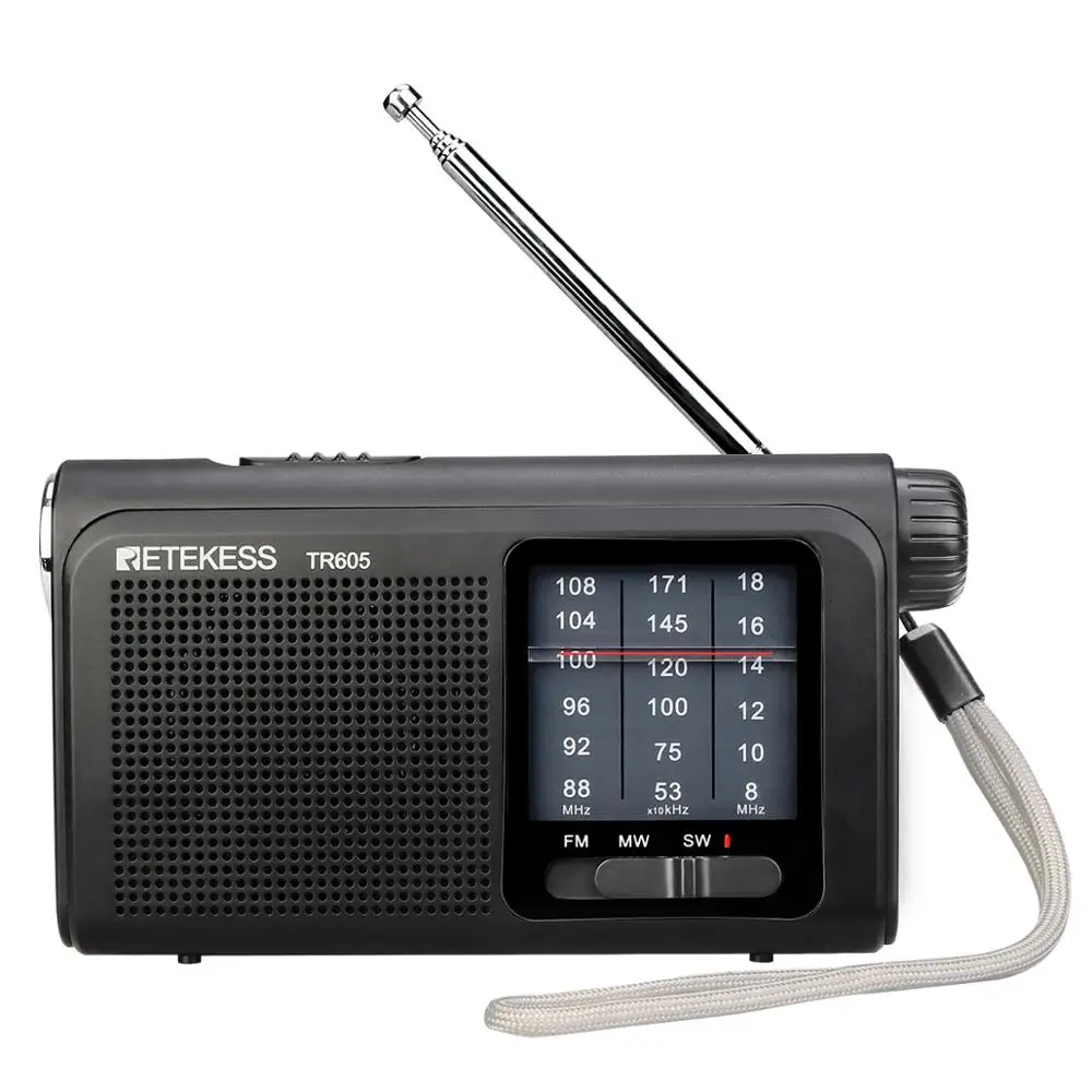 

FM MW SW Portable 3 band radio receiver with Emergency Flashlight Rechargeable battery Retekess TR605