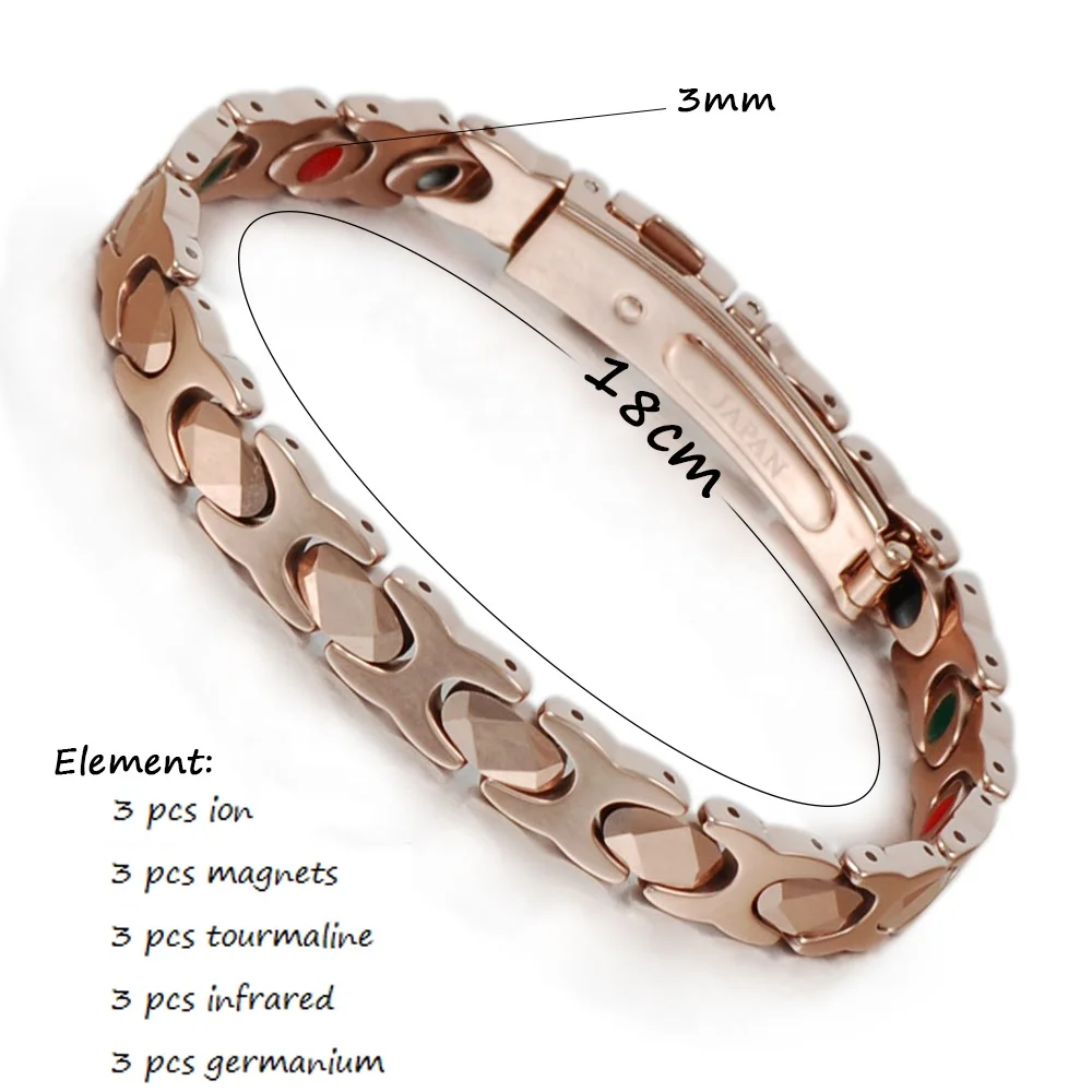 

Wollet 5 in 1 Bio Energy Magnetic Tourmaline Element Tungsten Bracelet, Rose gold