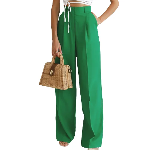 

fengway 2022 street fashion formal pant for women solid color Breathable High Waist Length Palazzo Trousers pants for women