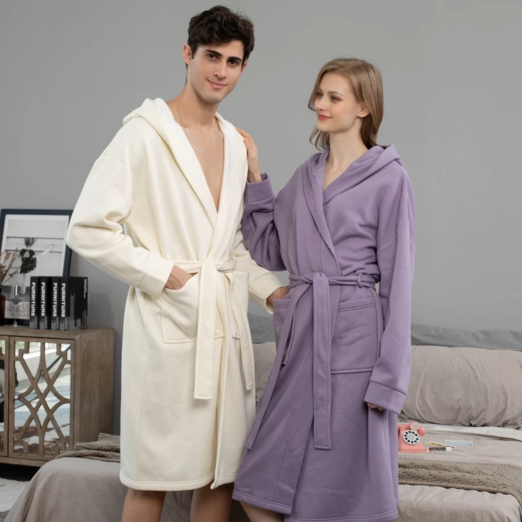 

New spot fleece cotton wool cloth loose casual fall/winter night gown men and women couples hooded long bathrobe robe, Picture shows