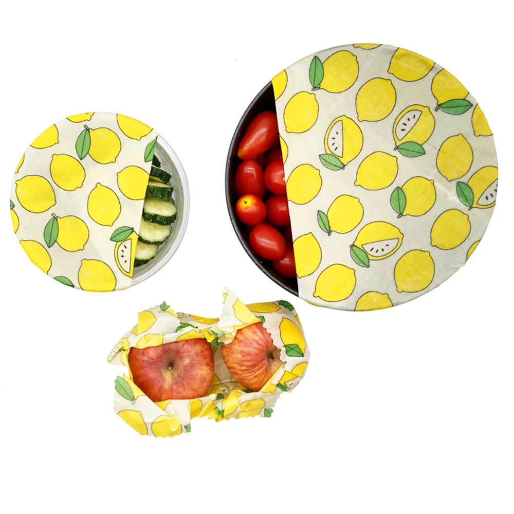 

High Quality Eco Friendly Organic Reusable degradable Beeswax Food Wrap Set green fruit vegetable pattern GOTS