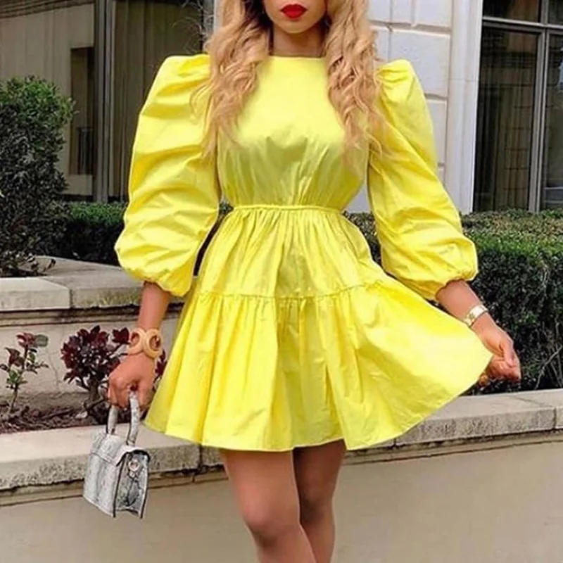 

Autumn Large Size High Waist Shirt A Line African Women Casual Dress
