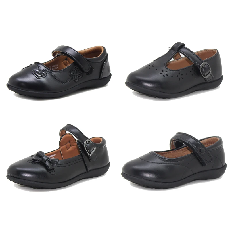 

OEM Embroidery Children Dress Shoes Kids Black Leather Back to School Shoes for Girls