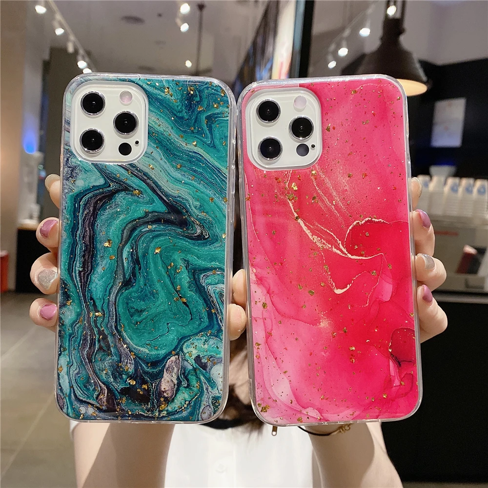 

Shockproof Back Cover for iPhone 12 Mini Drop Glue Marble Phone Case for Fashion Women, 6 colors