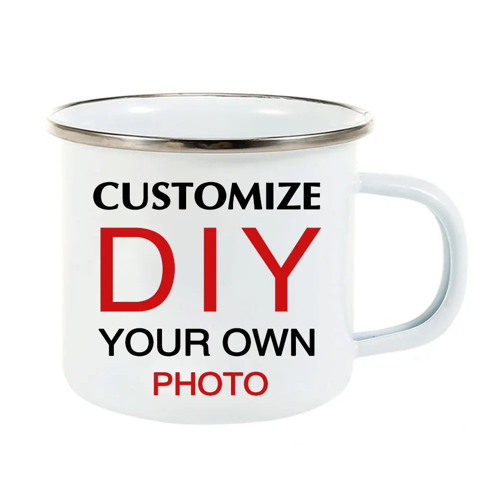 

YIWU COOL Customized Enamel Mug Camping Cup Travel Coffee Mug 8oz 9oz 12oz Sublimation Metal Enamel Mug, As picture