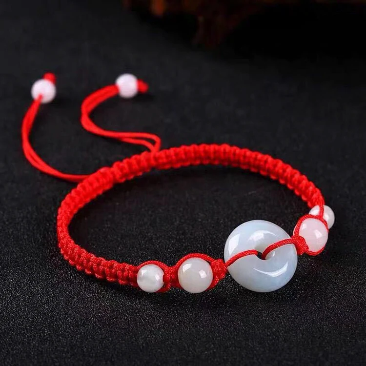 

Certificate Myanmar Jade Buckle Bracelet Ice Glutinous Species A Jade Safe Buckle Men And Women Red String Bracelet Retractable