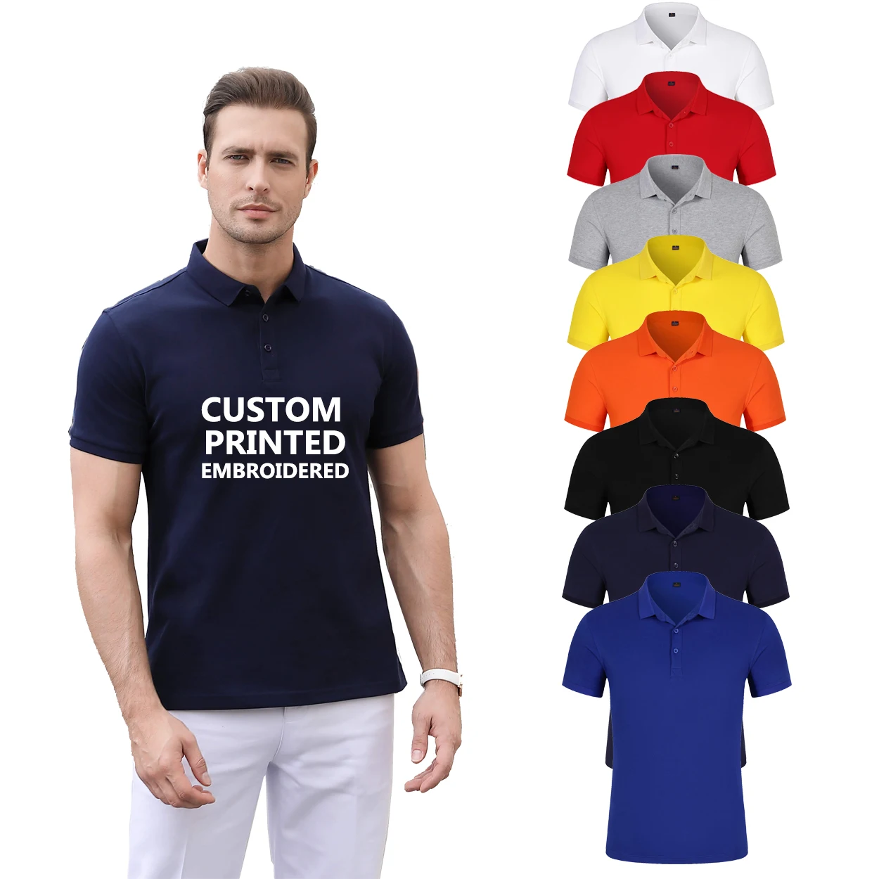 

High quality 100% cotton 12 colors plain blank men t shirts custom embroidery printing polo shirt, Customized color