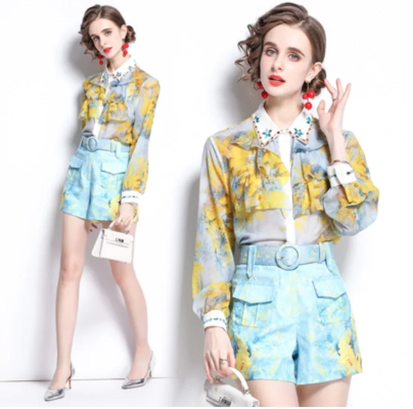 

Droma spring new design print 2 piece sets women suits oem custom made polyester two piece set 2021, Picture color