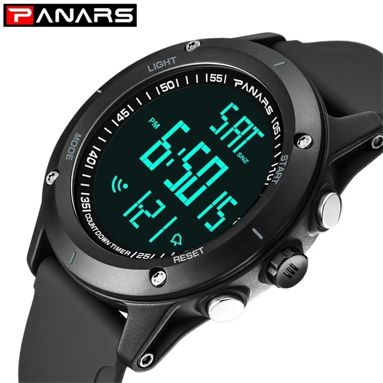 

PANARS Diving Resistant Watches Men Digital LED Back Light Fitness Wrist Watch Male Large Numbers Dual Time relogio masculino