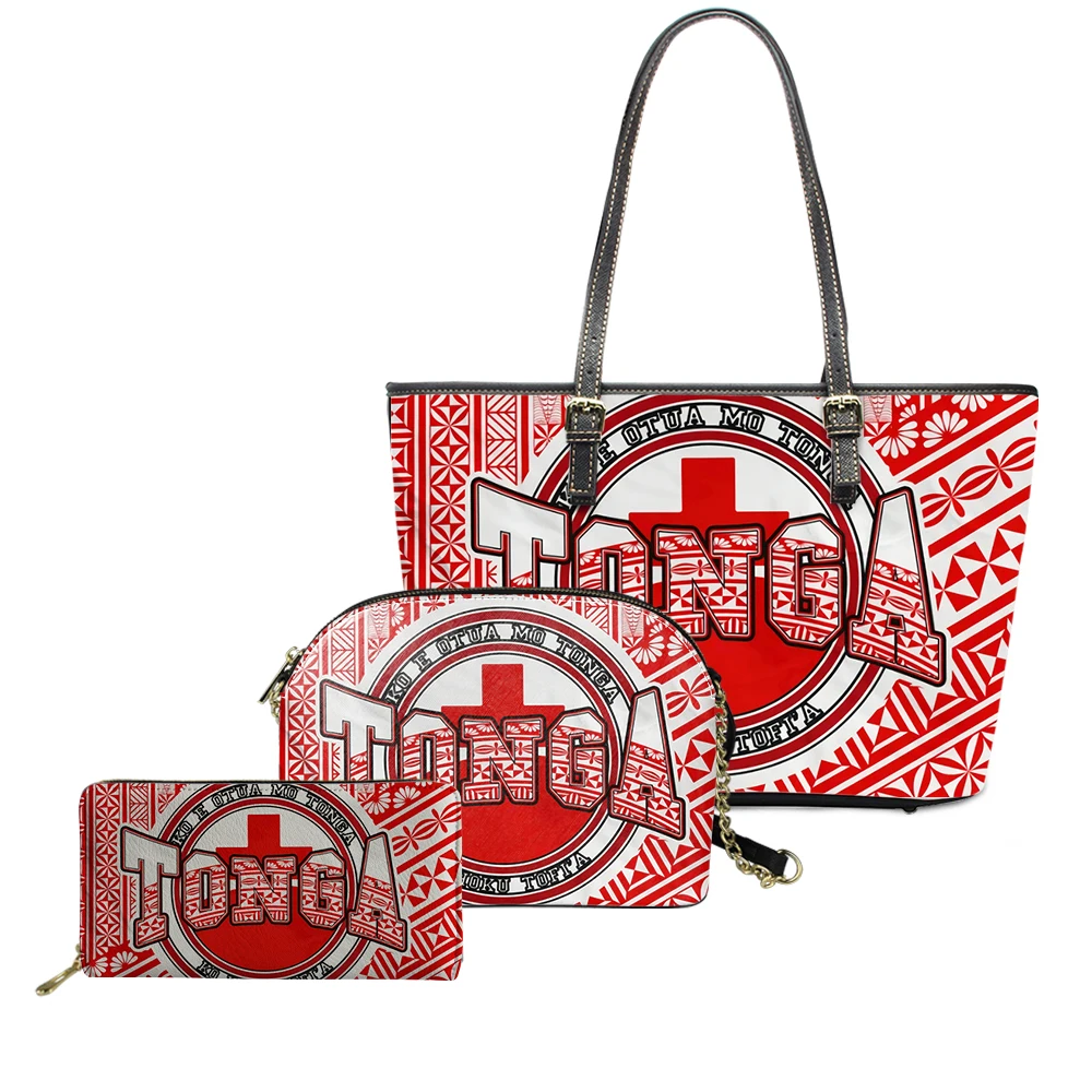

New Fashional Handbags Printed Polynesian Tonga Tribal Womens Handbags And Purses Custom 3 In 1 Shell Bags And Handbags Set, Customized color