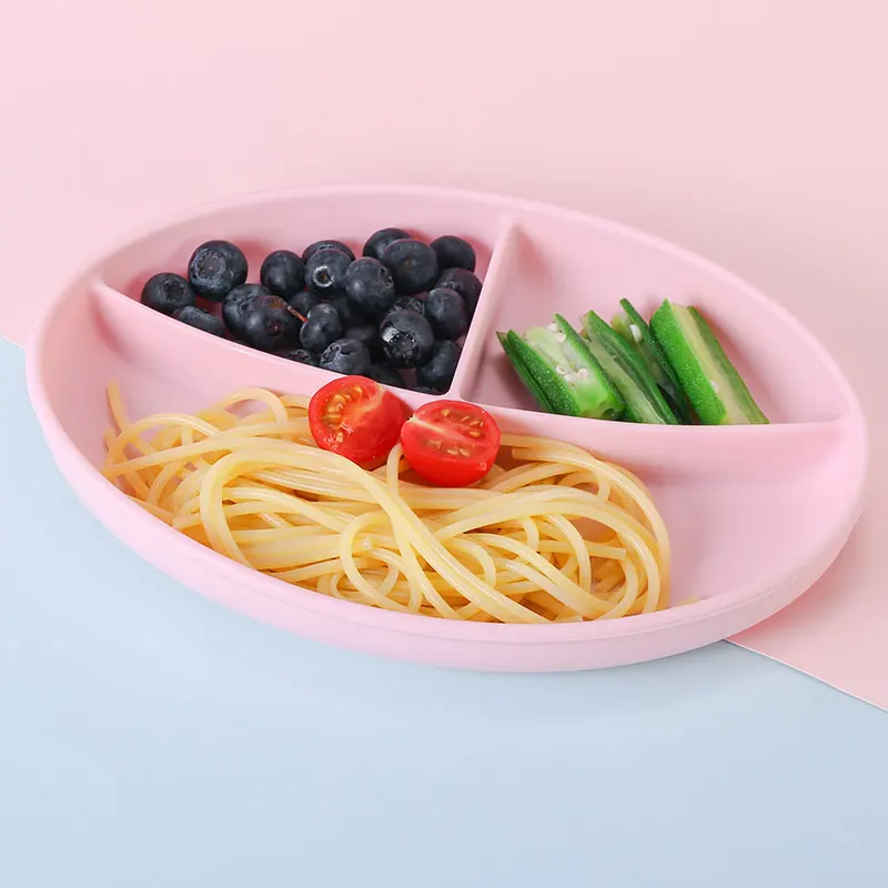 

High Quality Amazon Tableware Silicone Sucker Plate Baby Toddler Kids Food Feeding Unbreakable Non Slip Divided Suction Plate