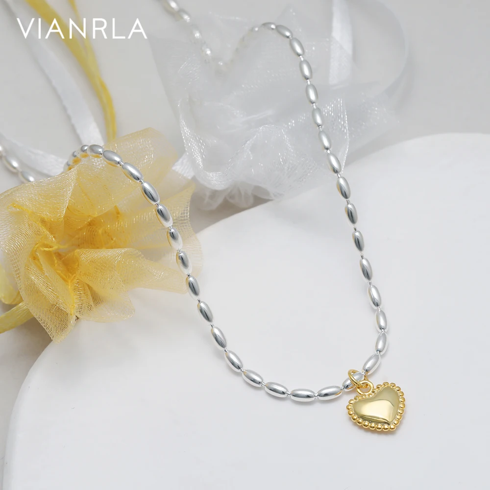 

VIANRLA two tone necklace 925 sterling silver latest design beads necklace handmade heart pendant necklace