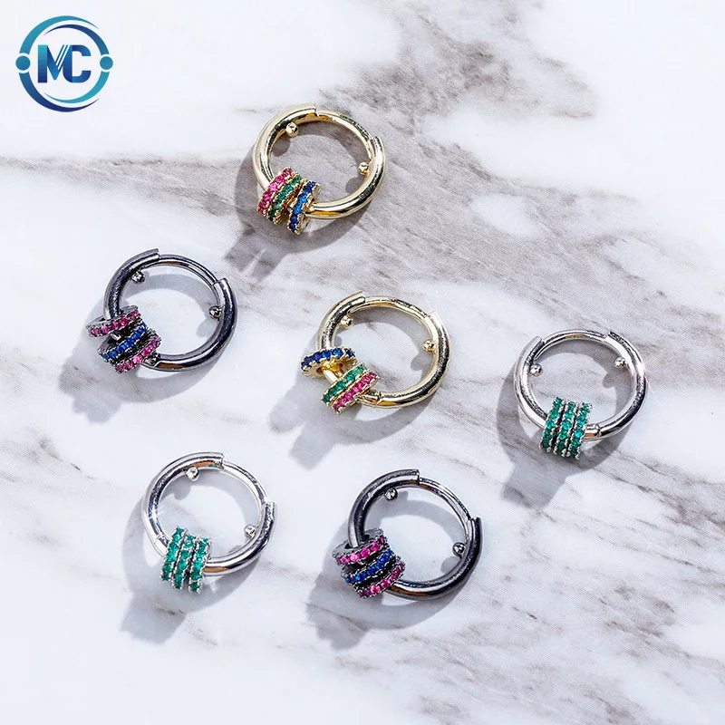 

2021 Personality simple three-ring Color Zircon men and women earrings