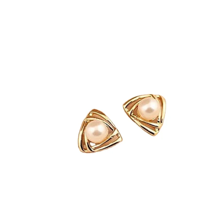 

Korean Style Personality Triangle Geometric Gold Plated Pearl Stud Earrings
