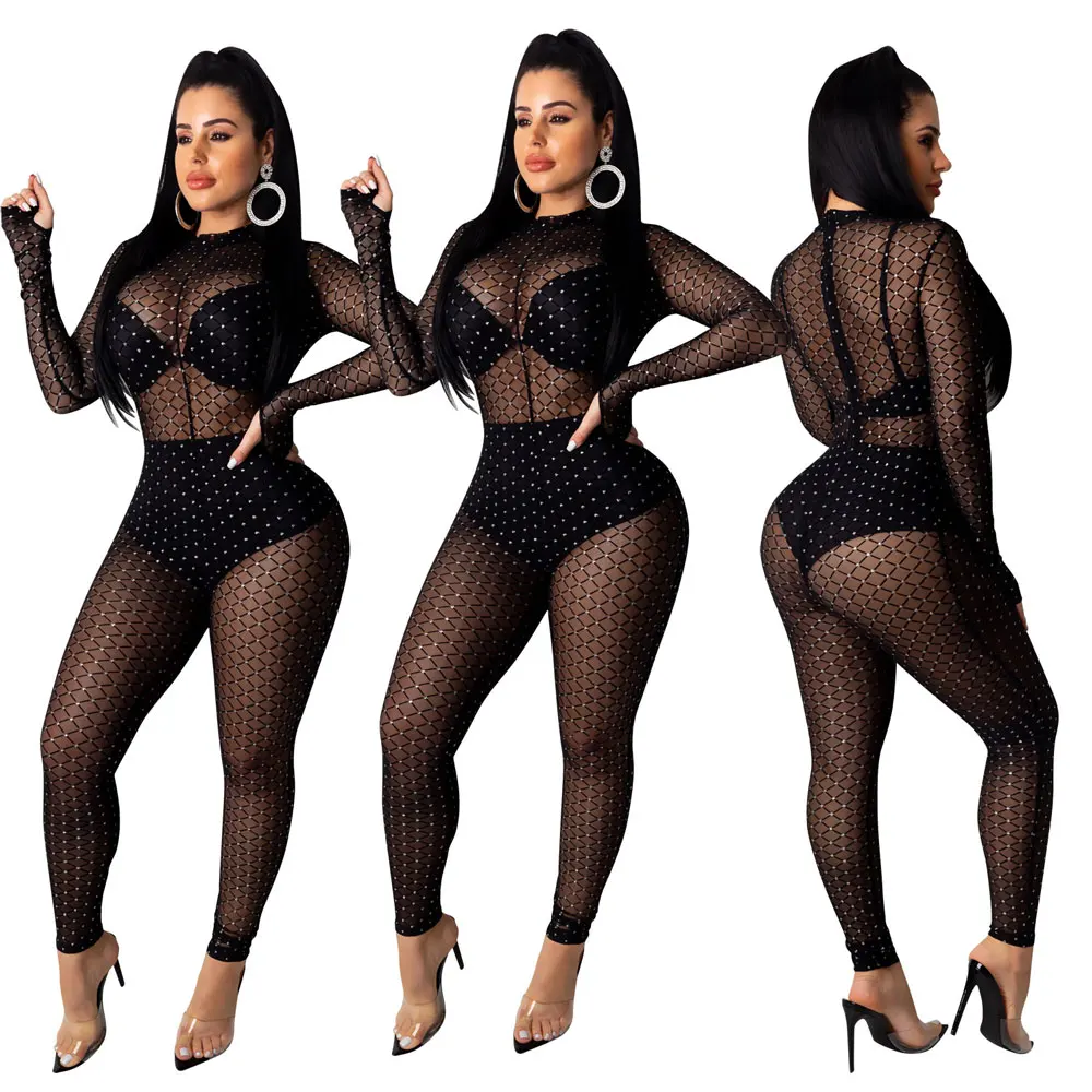 

20205-SW55 woman one piece mesh sexy jumpsuits see-through, Picture colors