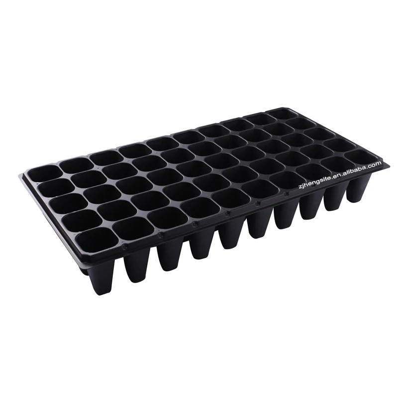 

Hot Selling High Quality Reusable Plastic Plant Nursery Seed Germination Tray 50 Cells Seedling Trays for Greenhouse, Black