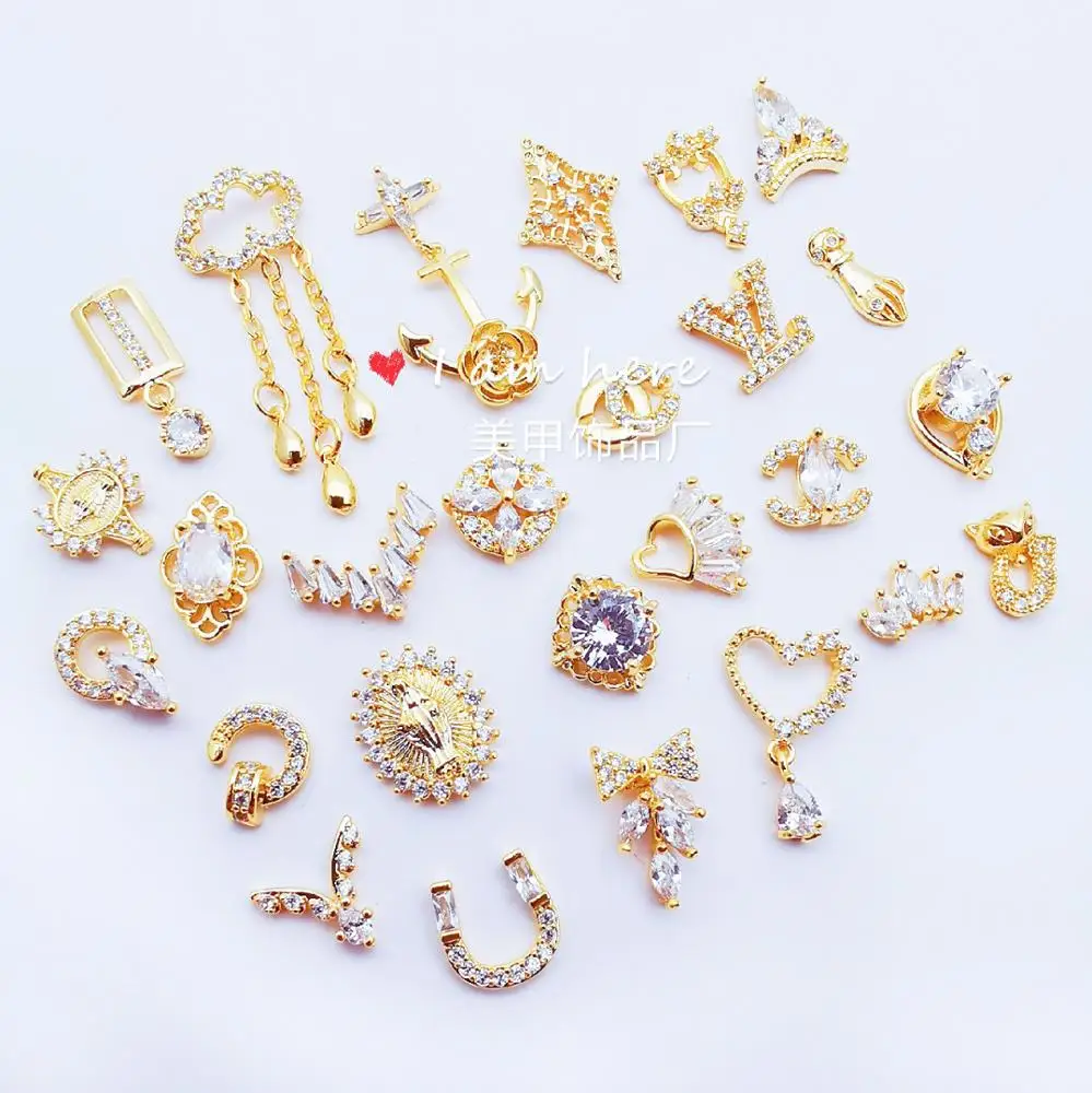 

manufacturers supply alloy zircon stones nail art decorations, Gold