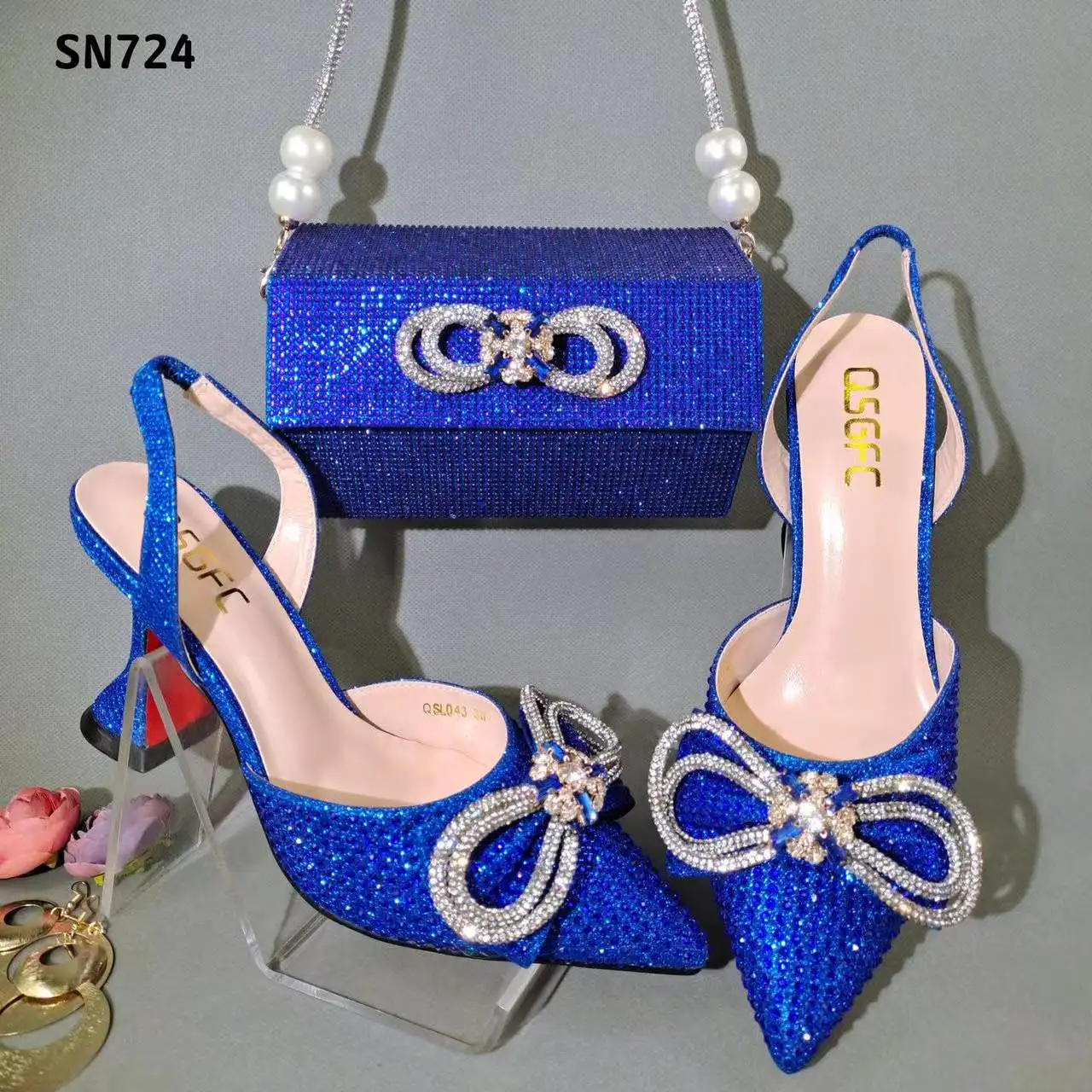

High Heel Women Italian nigerian shoes and bag sets With Stones Beautiful Party shoes bag